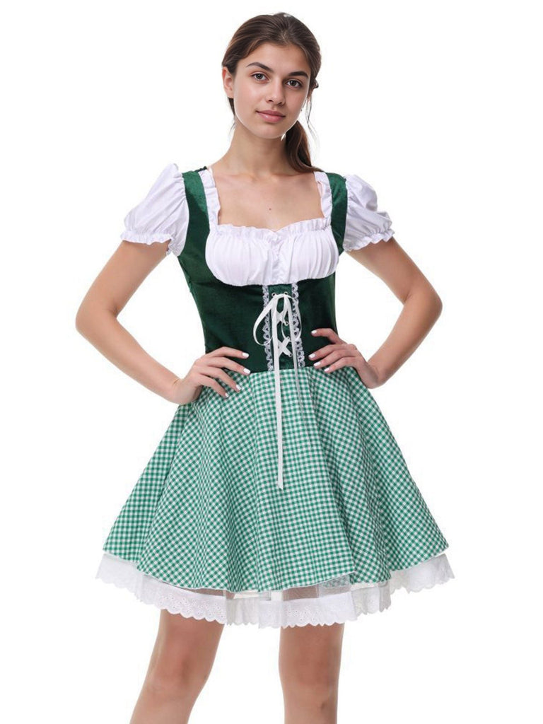 1950s Oktoberfest Puff Sleeves Gingham Plaid Dress: where 1950s romance meets her modern spirit