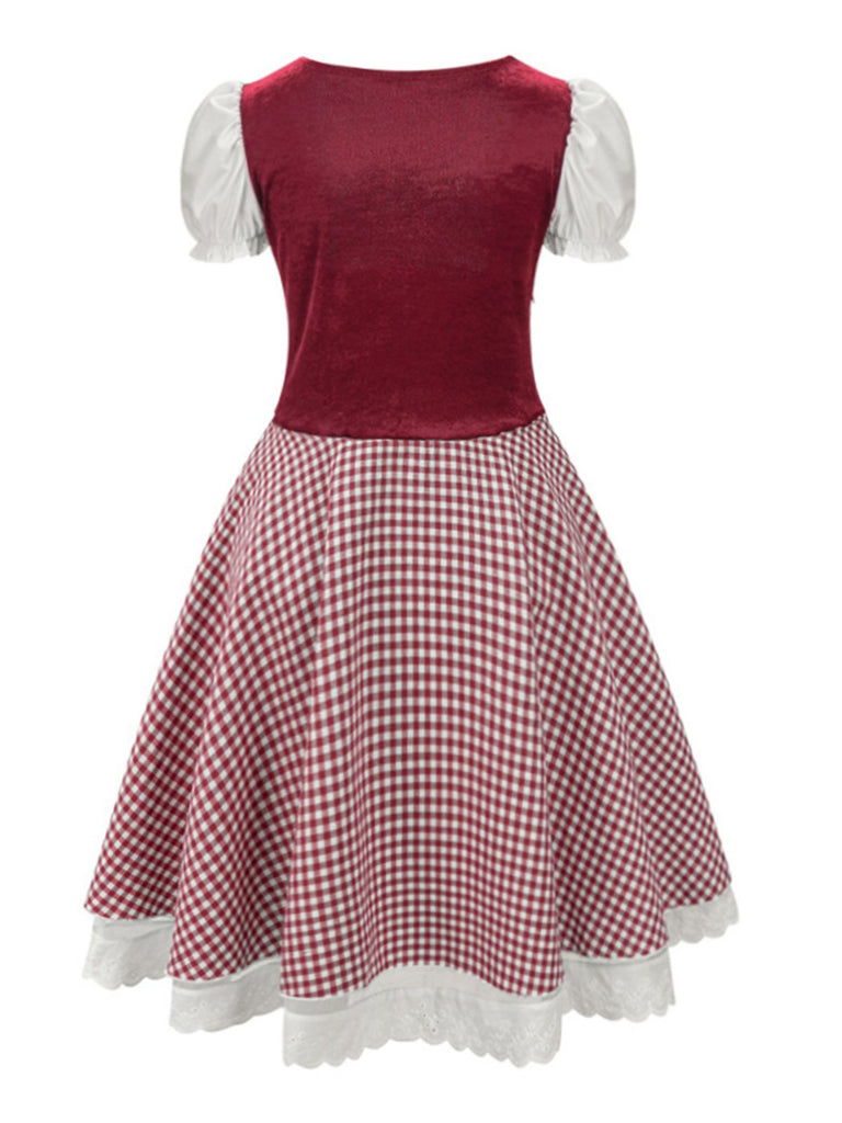 This 1950s Oktoberfest Puff Sleeves Gingham Plaid Dress wraps her in 1950s elegance, one twirl at a time