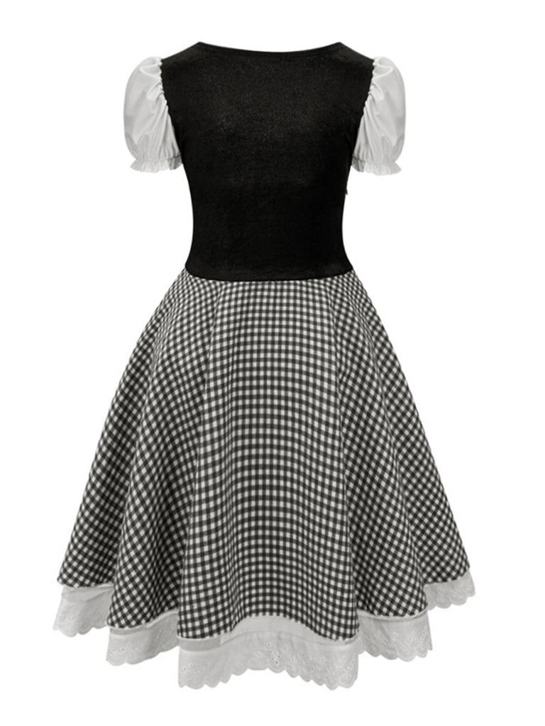 1950s Oktoberfest Puff Sleeves Gingham Plaid Dress — the kind of 1950s dress that makes strangers smile