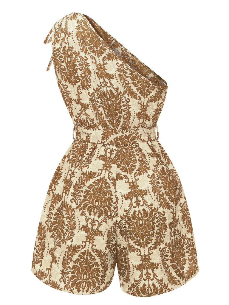 This 1950s One Shoulder Floral Print Belted Romper carries 1950s stories waiting to be told