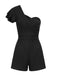 She finds her 1950s story in this 1950s One Shoulder Ruffles Solid Romper