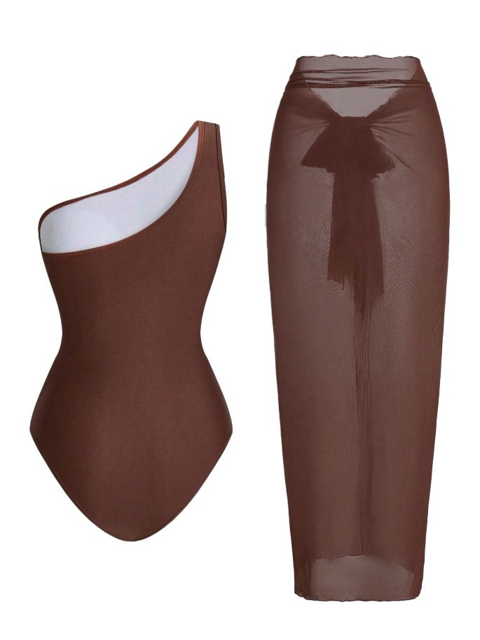 1950s One-Shoulder Ruched Tummy Control One-Piece Swimsuit & Cover-Up, vintage swimsuit, pin-up swimwear - perfect for women who love vintage and retro fashion