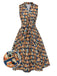 1950s Owl Bookshelf Print Stand Collar Dress - vintage dress, retro fashion, rockabilly