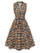 1950s Owl Bookshelf Print Stand Collar Dress - vintage dress, retro fashion, rockabilly