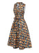 1950s Owl Bookshelf Print Stand Collar Dress - vintage dress, retro fashion, rockabilly