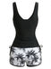 1950s Palm Tree Criss Cross Colorblock Tankini Set - vintage fashion, retro style