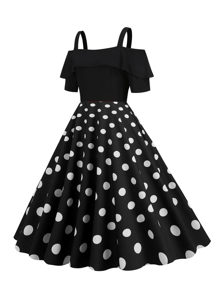 This 1950s Patchwork Polka Dot Strap Dress wraps her in 1950s elegance, one twirl at a time