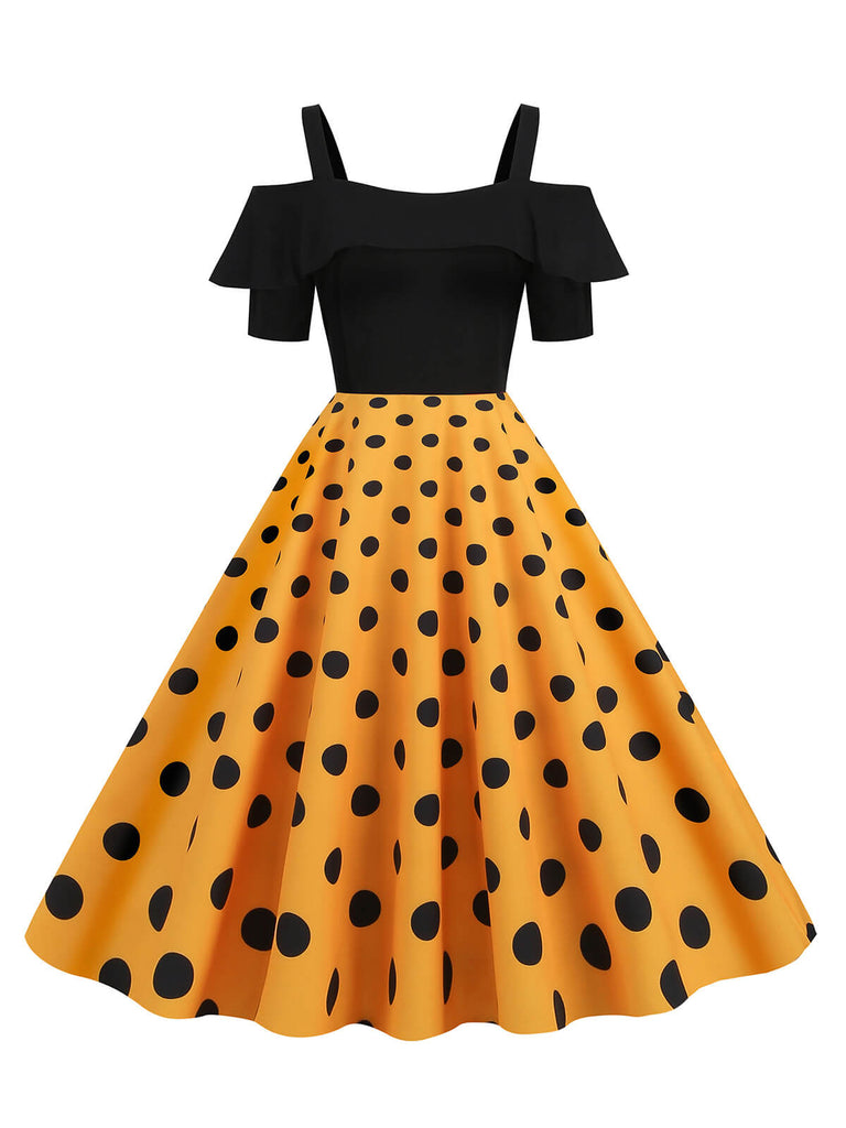 1950s Black Patchwork Polka Dot Strap Dress, vintage dress, retro fashion, rockabilly, pin-up fashion - perfect for women who love vintage and retro fashion
