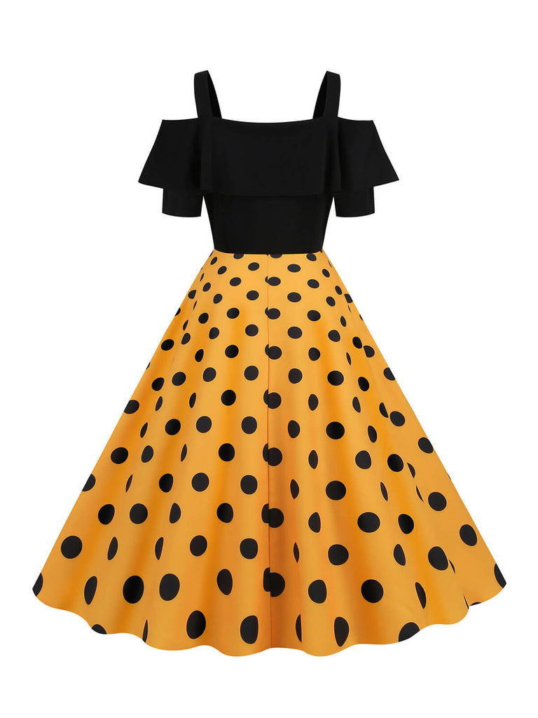 1950s Black Patchwork Polka Dot Strap Dress, vintage dress, retro fashion, rockabilly, pin-up fashion - perfect for women who love vintage and retro fashion