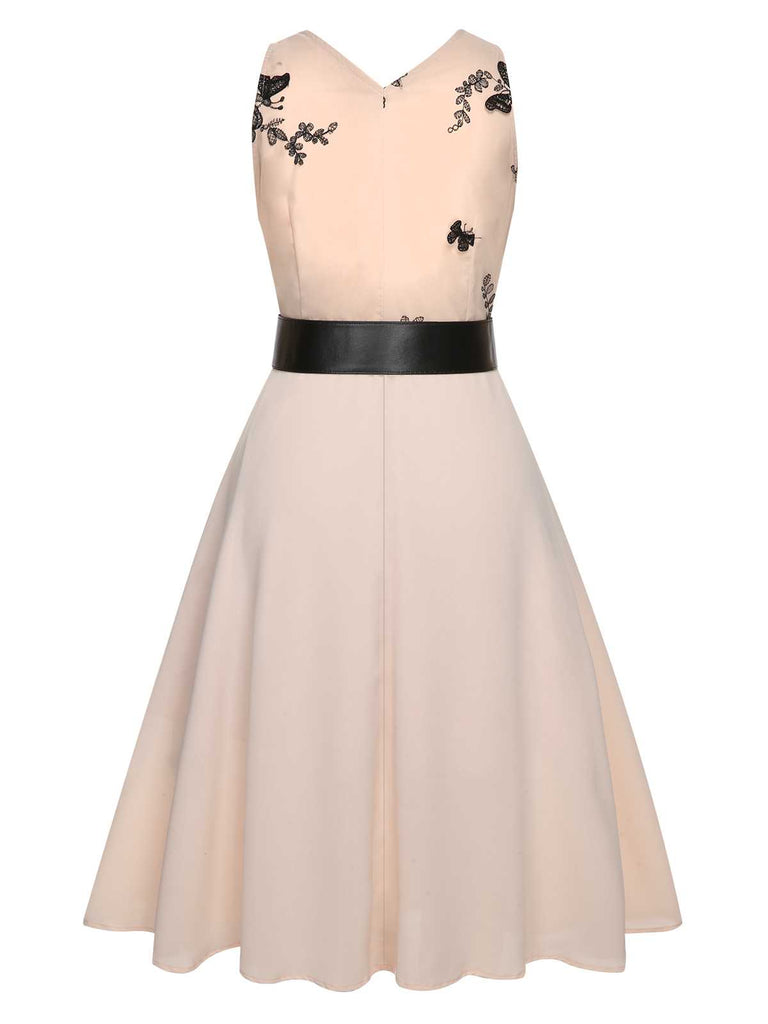 1950s Pink Butterfly Sleeveless Dress With Belt - vintage dress, retro fashion, rockabilly
