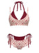 1950s Plaid Bow Halter Double Layer Bikini Set - vintage fashion, retro style