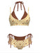 1950s Plaid Bow Halter Double Layer Bikini Set - vintage fashion, retro style