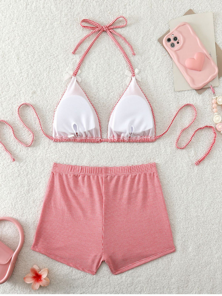Pink 1950s Bow Colorblock Butterfly Bikini Set, vintage swimsuit, pin-up swimwear - perfect for women who love vintage and retro fashion