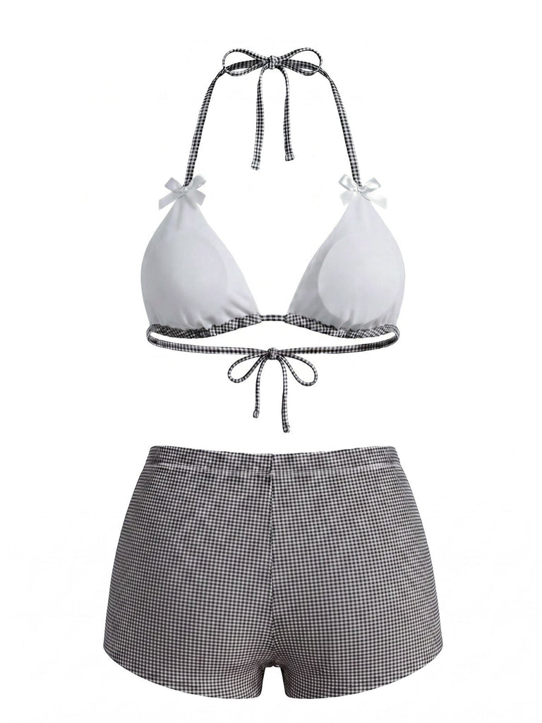 Pink 1950s Bow Colorblock Butterfly Bikini Set, vintage swimsuit, pin-up swimwear - perfect for women who love vintage and retro fashion
