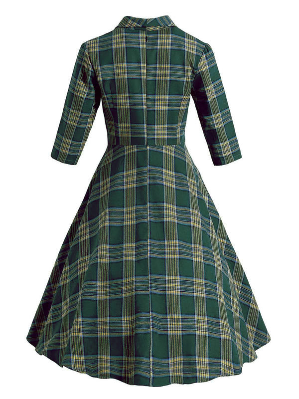 1950s Plaid Button Swing Dress, classic 1950s style elegant retro fashion - Image 2