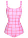 1950s Plaid Elastic Gathers One-Piece Swimsuit, vintage swimsuit, pin-up swimwear - perfect for women who love vintage and retro fashion