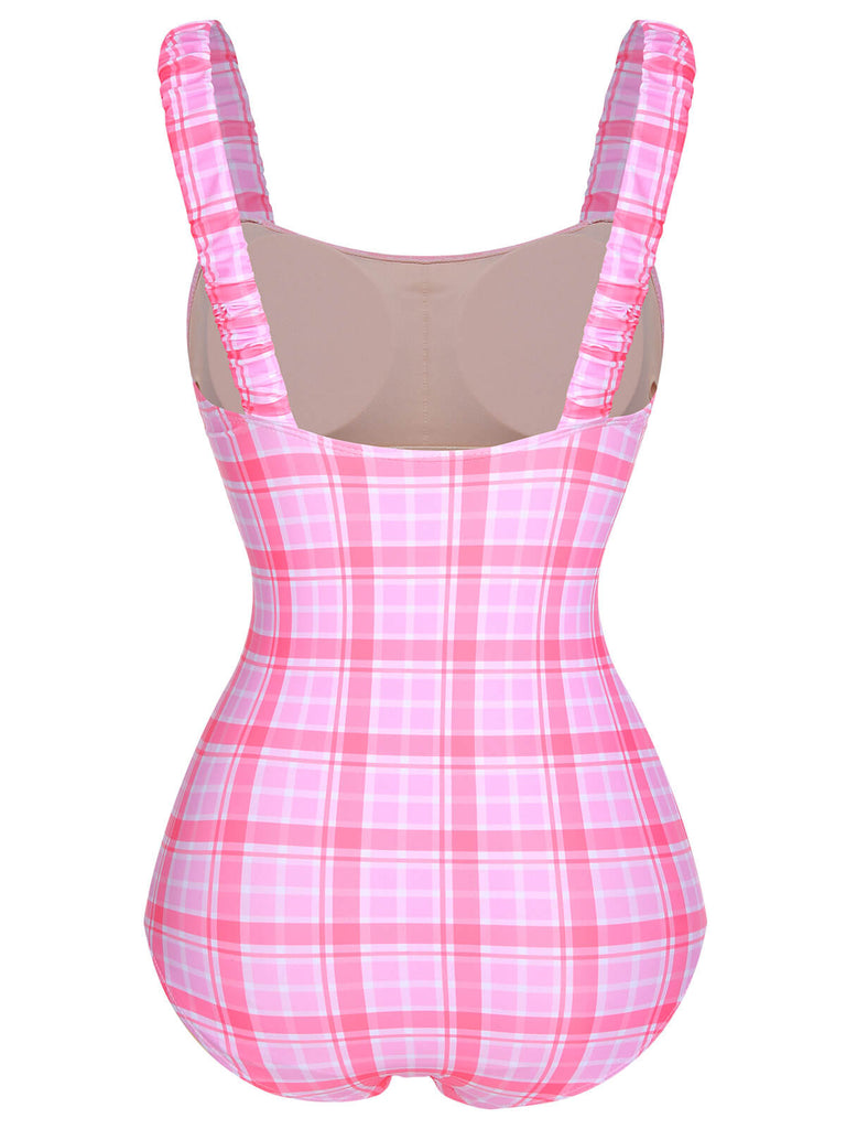 1950s Plaid Elastic Gathers One-Piece Swimsuit, vintage swimsuit, pin-up swimwear - perfect for women who love vintage and retro fashion
