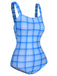 1950s Plaid Elastic Gathers One-Piece Swimsuit, vintage swimsuit, pin-up swimwear - perfect for women who love vintage and retro fashion