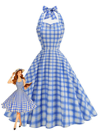 1950s Plaid Halter Sweetheart Neck Dress - vintage dress, retro fashion, rockabilly