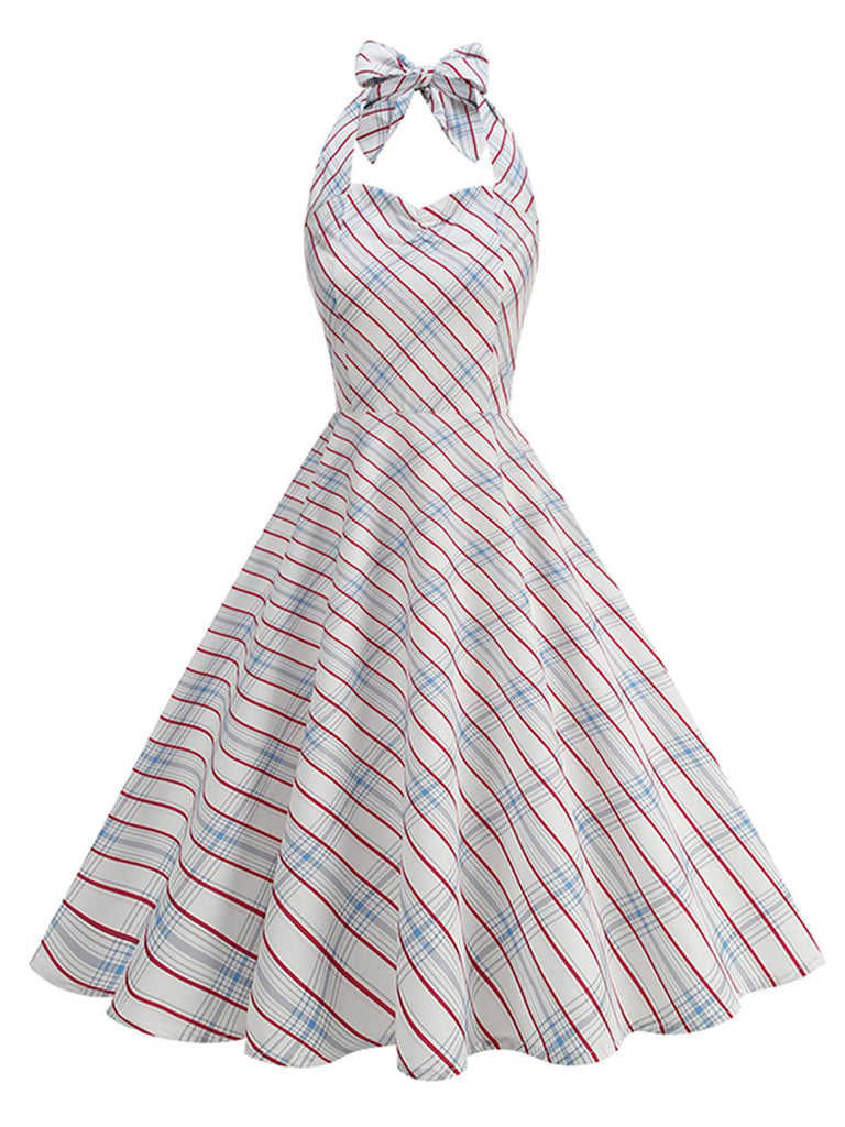 1950s Plaid Halter Sweetheart Neck Dress - vintage dress, retro fashion, rockabilly