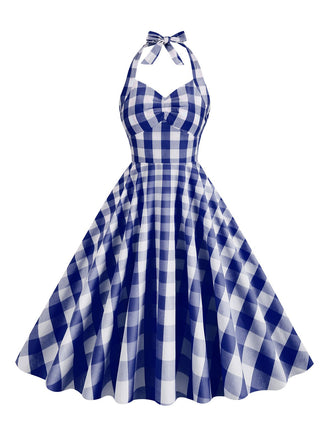 She slips into this 1950s Plaid Halter Swing Dress and suddenly it's a 1950s daydream