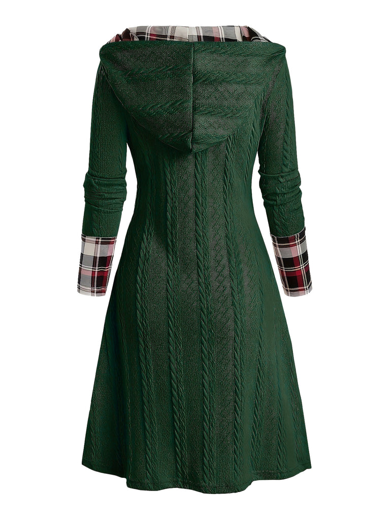 1950s Plaid Knit Hooded Dress — a 1950s silhouette that turns sidewalks into runways