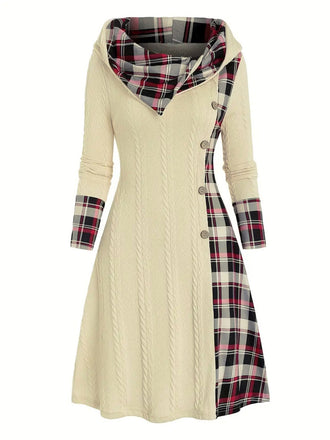 She slips into this 1950s Plaid Knit Hooded Dress and suddenly it's a 1950s daydream