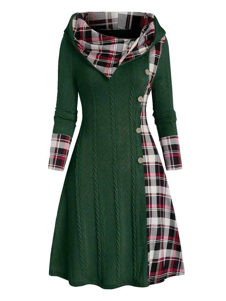 1950s Plaid Knit Hooded Dress — the kind of 1950s dress that makes strangers smile