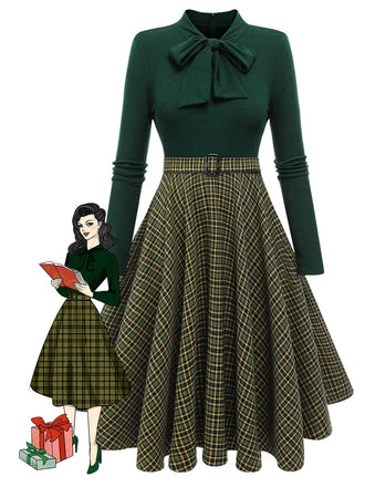 Dark 1950s Plaid Knitting Dress: timeless style reimagined