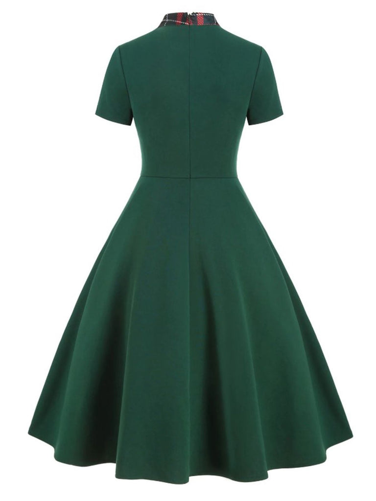 1950s Plaid Patchwork Bow Swing Dress — vintage elegance for the modern woman