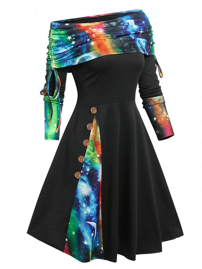 1950s Plaid Patchwork Lace-Up Off-Shoulder Dress: timeless style reimagined