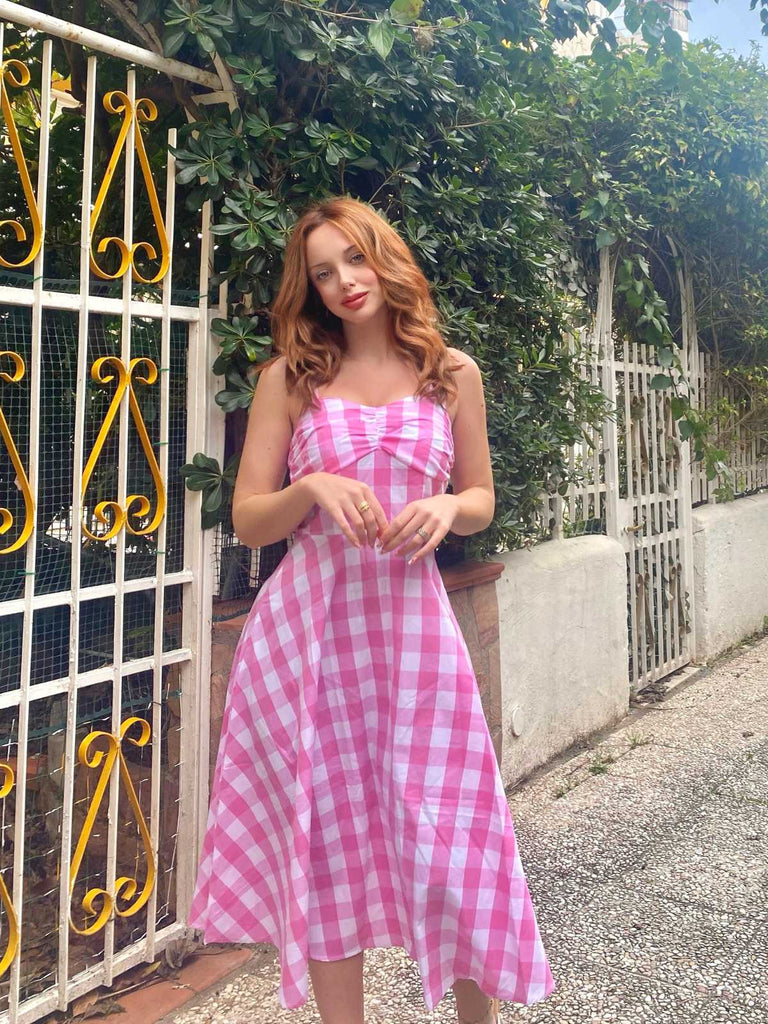She slips into this 1950s Plaid Strap Swing Dress and suddenly it's a 1950s daydream