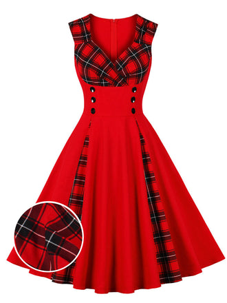 & 1950s Plaid V-Neck Dress: timeless style reimagined