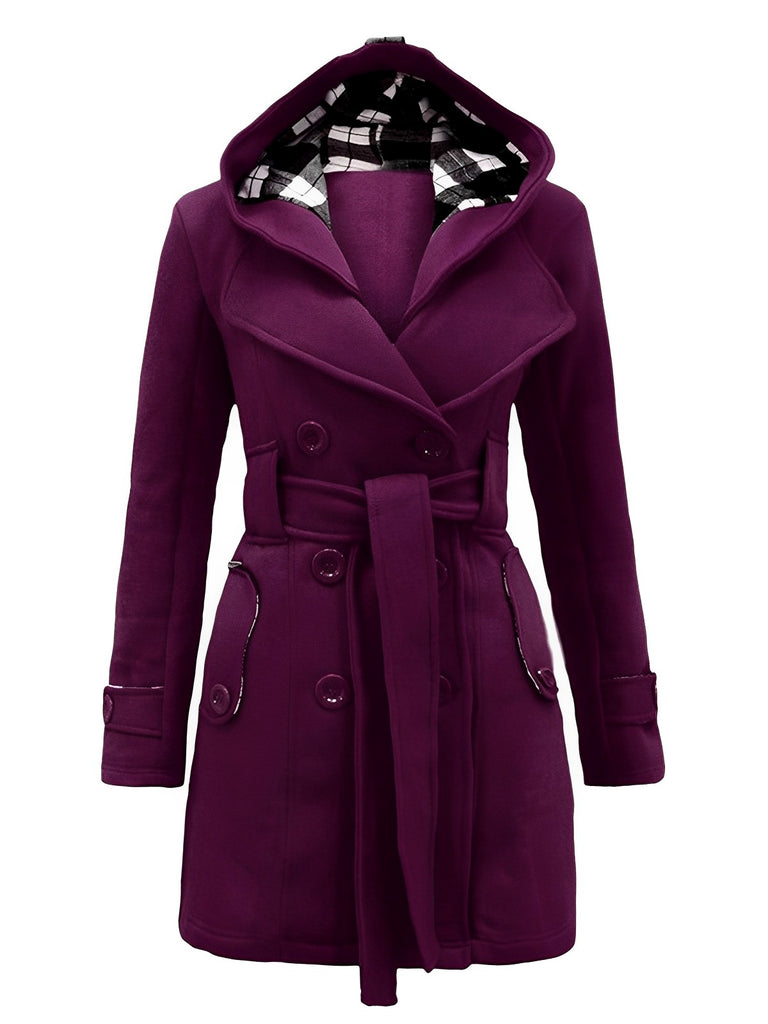 1950s Plaids Hooded Belted Coat - vintage fashion, retro style