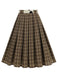1950s Polka Dot Belt Plaid Pleated Skirt - vintage skirt, retro style