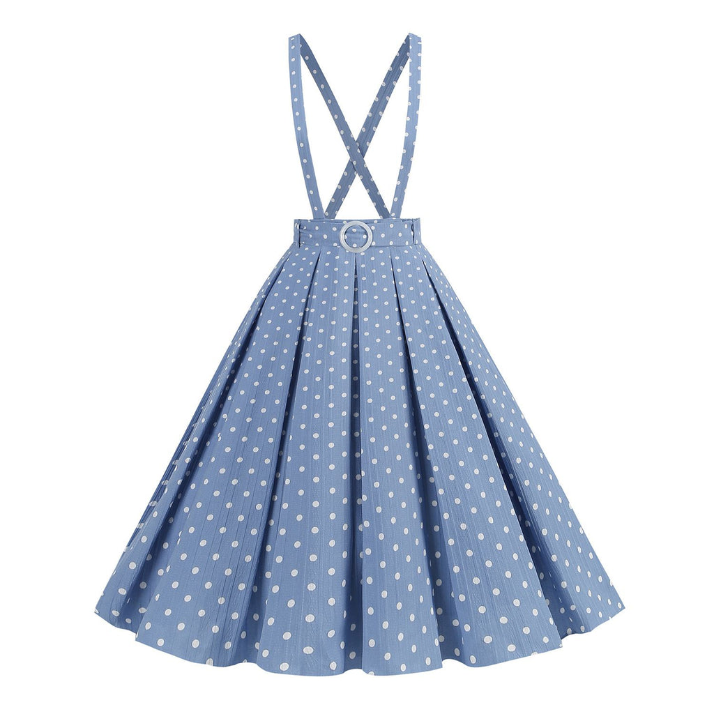 She sways in this 1950s Polka Dot Belt Suspender Swing Skirt and it's pure 1950s magic