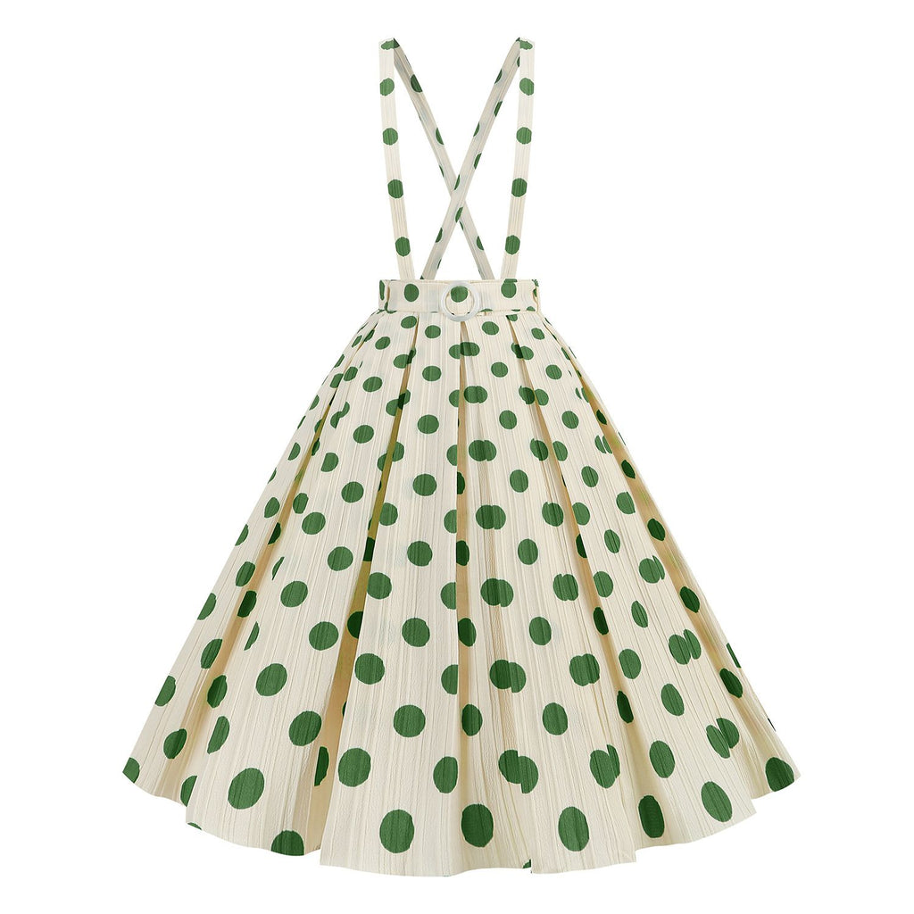 1950s Polka Dot Belt Suspender Swing Skirt — 1950s femininity that moves with her mood