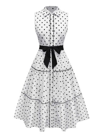1950s Polka Dot Belted Sleeveless Shirt Dress - vintage dress, retro fashion, rockabilly