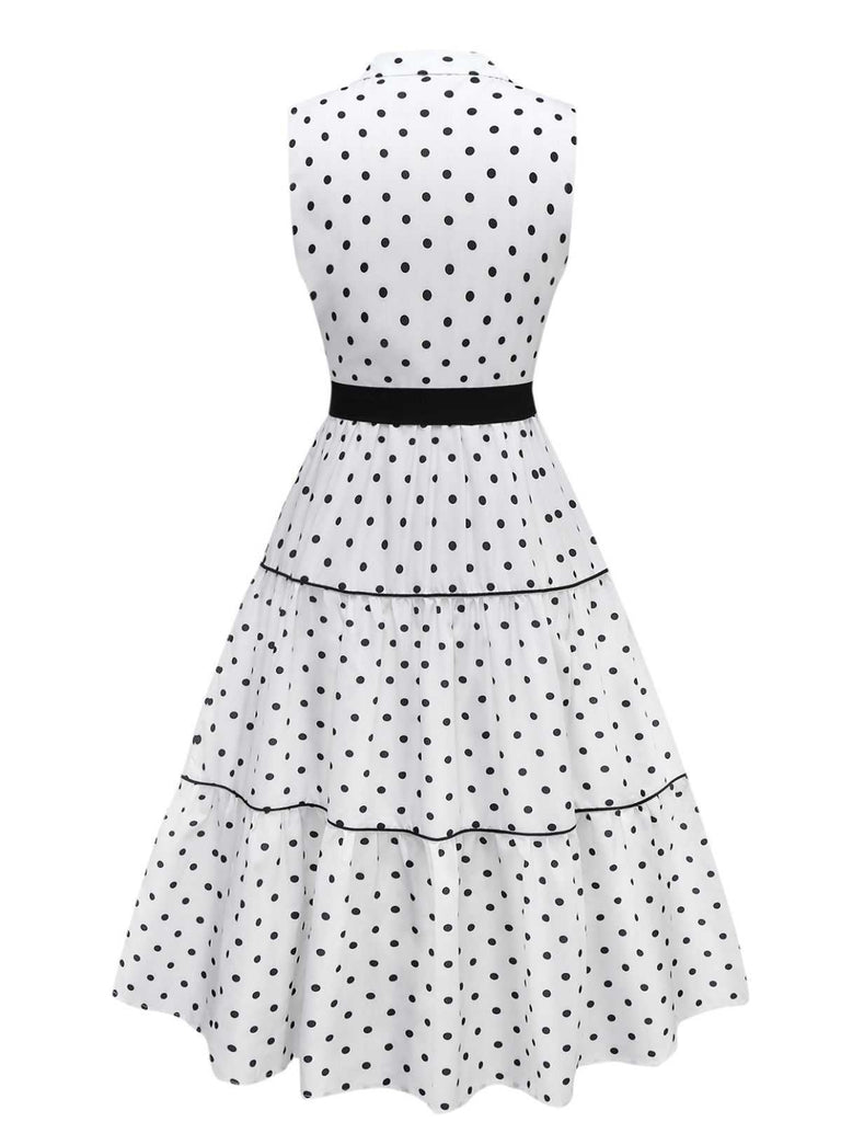 1950s Polka Dot Belted Sleeveless Shirt Dress - vintage dress, retro fashion, rockabilly