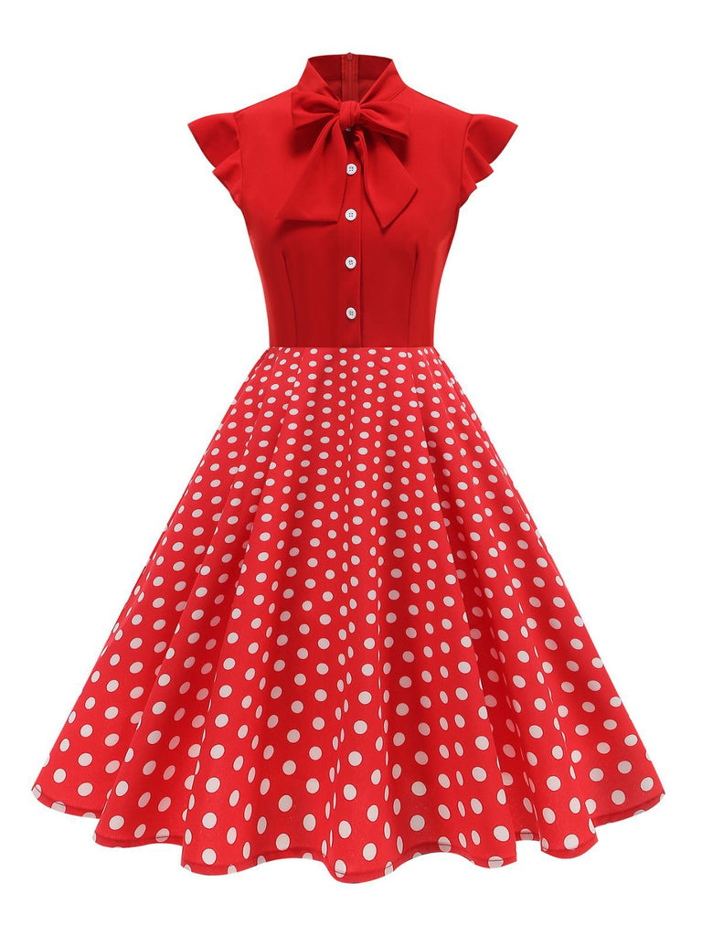 1950s Polka Dot Bow Swing Dress - vintage dress, retro fashion, rockabilly