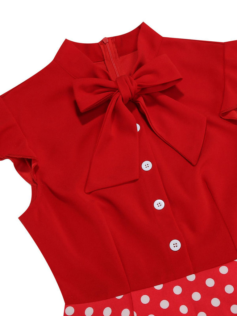 1950s Polka Dot Bow Swing Dress - vintage dress, retro fashion, rockabilly