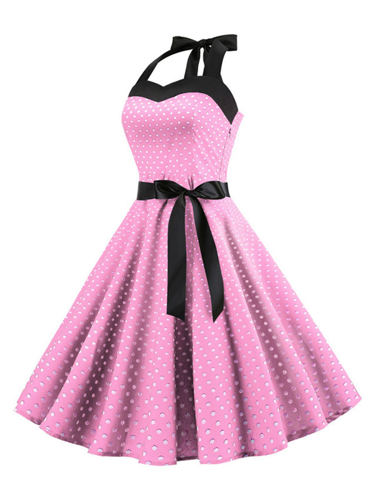 1950s Polka Dot Bow Tie Halter Swing Dress: where 1950s romance meets her modern spirit