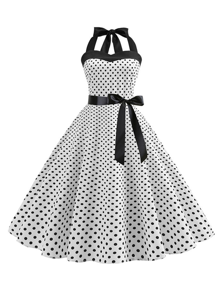 1950s Polka Dot Bow Tie Halter Swing Dress: where 1950s romance meets her modern spirit