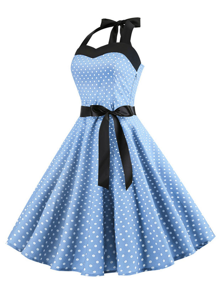1950s Polka Dot Bow Tie Halter Swing Dress: where 1950s romance meets her modern spirit