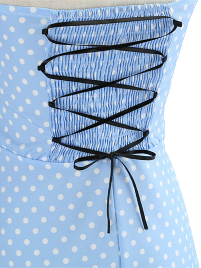 1950s Polka Dot Bow Tie Halter Swing Dress — the kind of 1950s dress that makes strangers smile