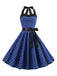 This 1950s Polka Dot Bow Tie Halter Swing Dress wraps her in 1950s elegance, one twirl at a time