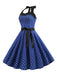 1950s Polka Dot Bow Tie Halter Swing Dress — the kind of 1950s dress that makes strangers smile