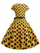 This 1950s Polka Dot Cap Sleeved Dress wraps her in 1950s elegance, one twirl at a time
