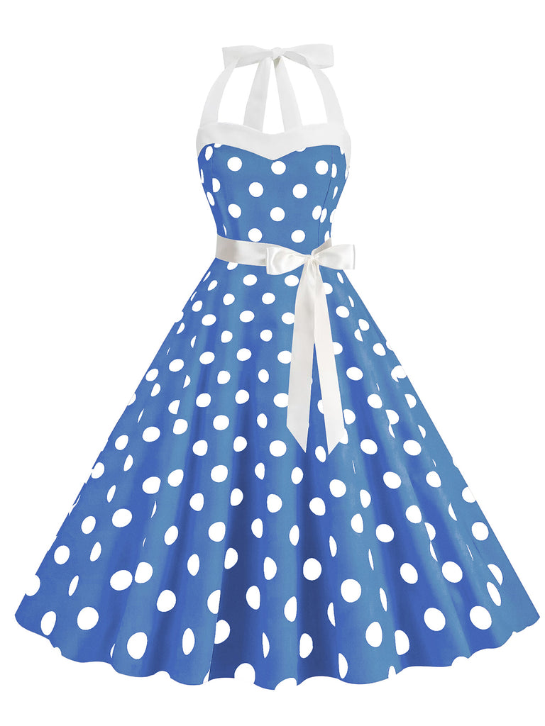 1950s Polka Dot Halter Belt Swing Dress, vintage dress, retro fashion, rockabilly, pin-up fashion - perfect for women who love vintage and retro fashion