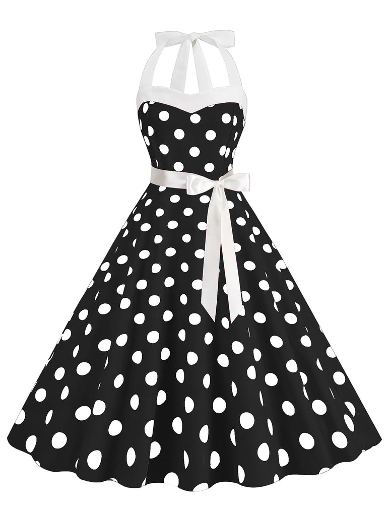 1950s Polka Dot Halter Belt Swing Dress, vintage dress, retro fashion, rockabilly, pin-up fashion - perfect for women who love vintage and retro fashion